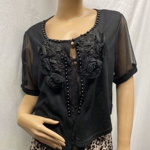 Pretty Angel Black Cropped Sheer Sleeve Cardigan NWT